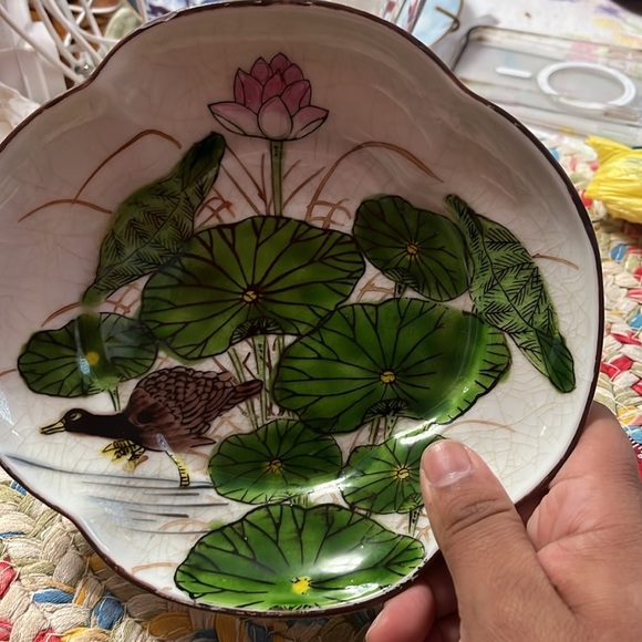 Vintage FITZ & FLOYD Porcelain Dish Plate Waterlilies & Bird Japan - Picture 6 of 6
